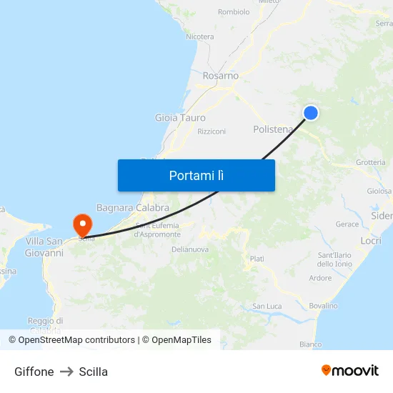 Giffone to Scilla map