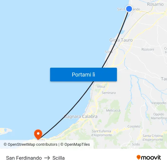 San Ferdinando to Scilla map