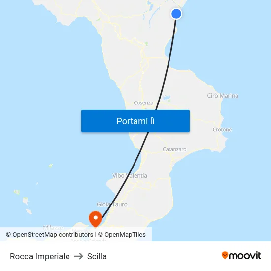 Rocca Imperiale to Scilla map