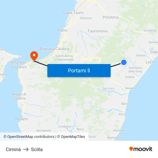 Ciminà to Scilla map