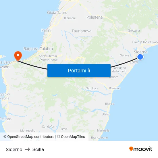 Siderno to Scilla map