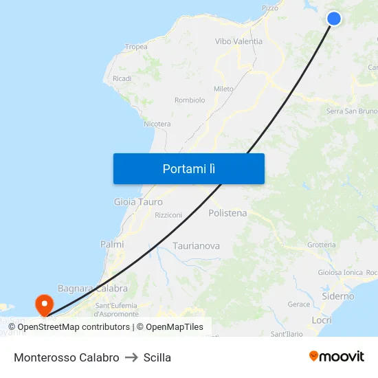 Monterosso Calabro to Scilla map