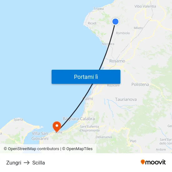 Zungri to Scilla map