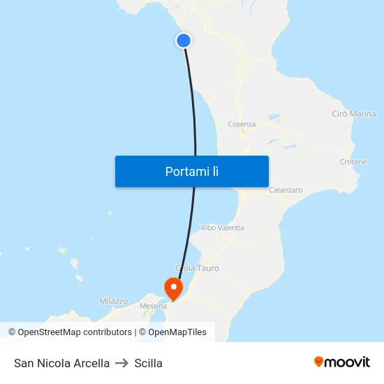 San Nicola Arcella to Scilla map