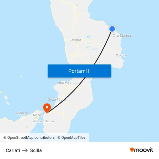 Cariati to Scilla map