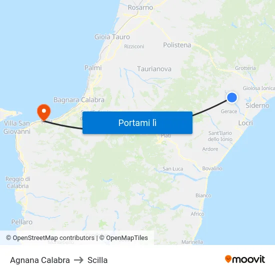 Agnana Calabra to Scilla map