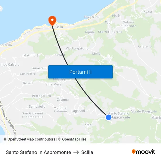 Santo Stefano In Aspromonte to Scilla map