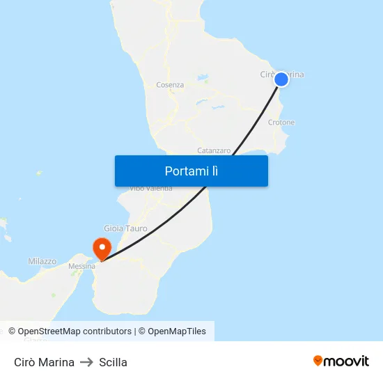 Cirò Marina to Scilla map