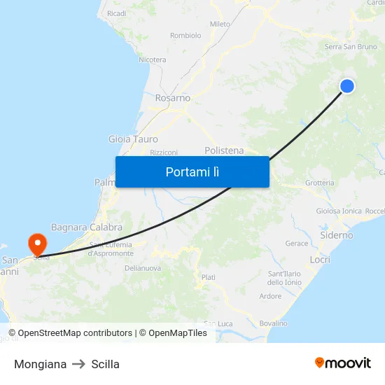 Mongiana to Scilla map