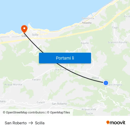 San Roberto to Scilla map
