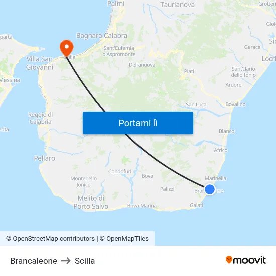Brancaleone to Scilla map