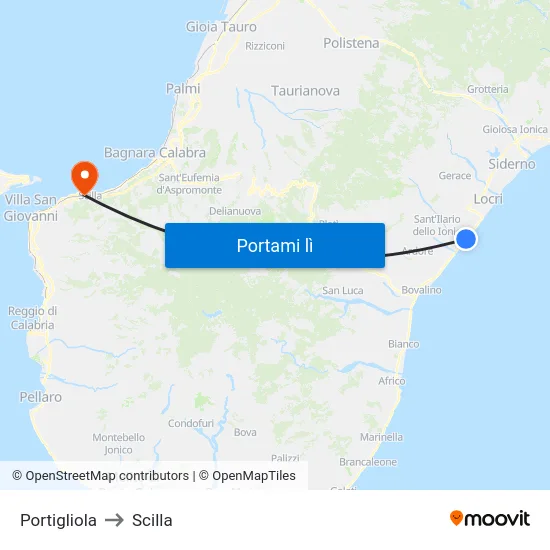 Portigliola to Scilla map