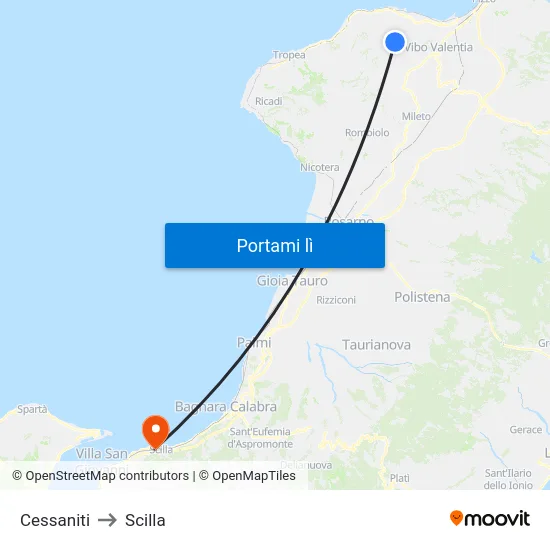 Cessaniti to Scilla map