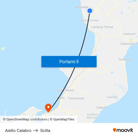Aiello Calabro to Scilla map