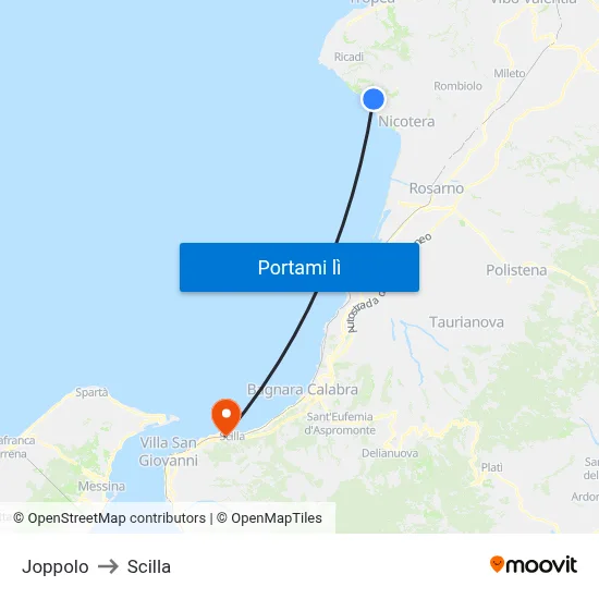 Joppolo to Scilla map