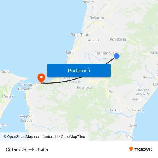 Cittanova to Scilla map