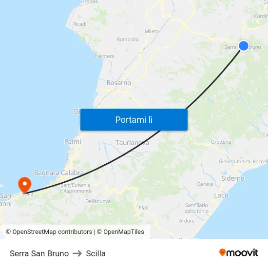 Serra San Bruno to Scilla map