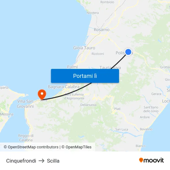 Cinquefrondi to Scilla map