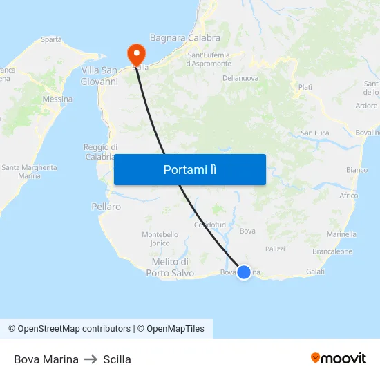 Bova Marina to Scilla map