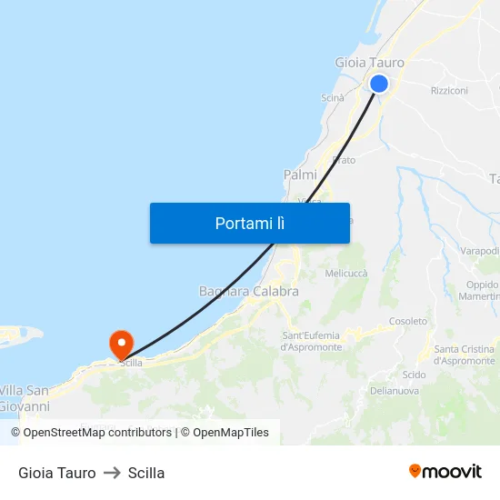 Gioia Tauro to Scilla map
