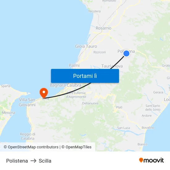 Polistena to Scilla map