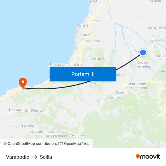 Varapodio to Scilla map