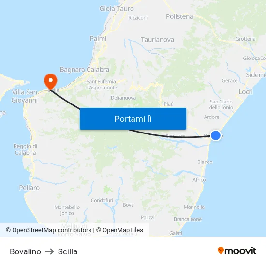 Bovalino to Scilla map