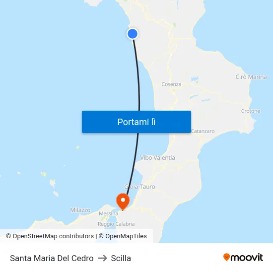 Santa Maria Del Cedro to Scilla map