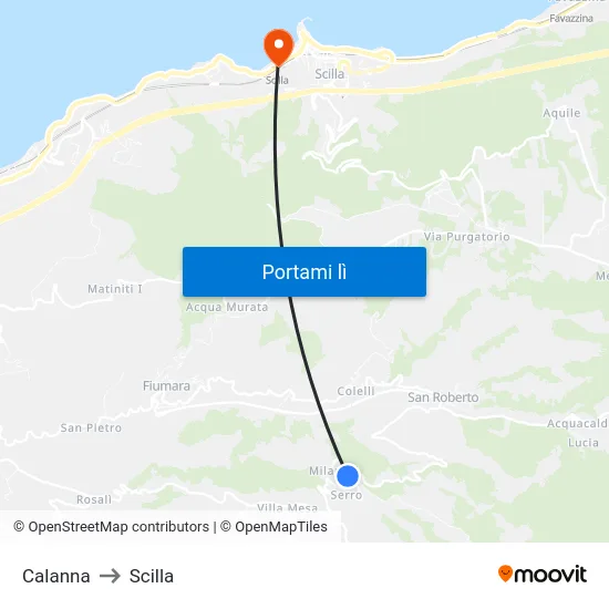 Calanna to Scilla map