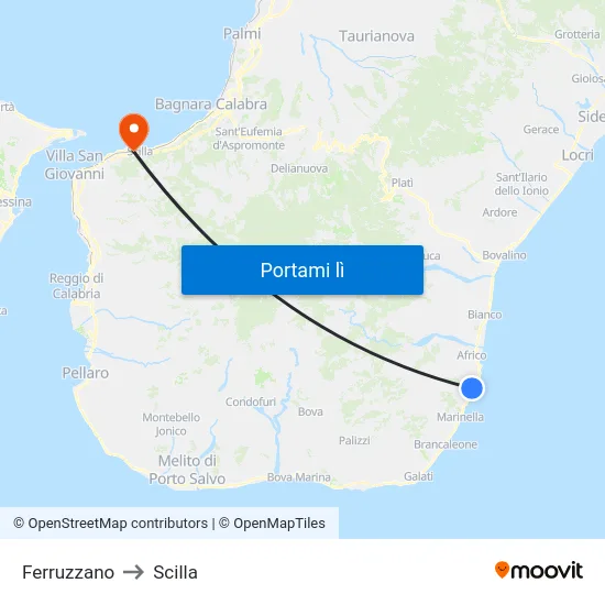 Ferruzzano to Scilla map