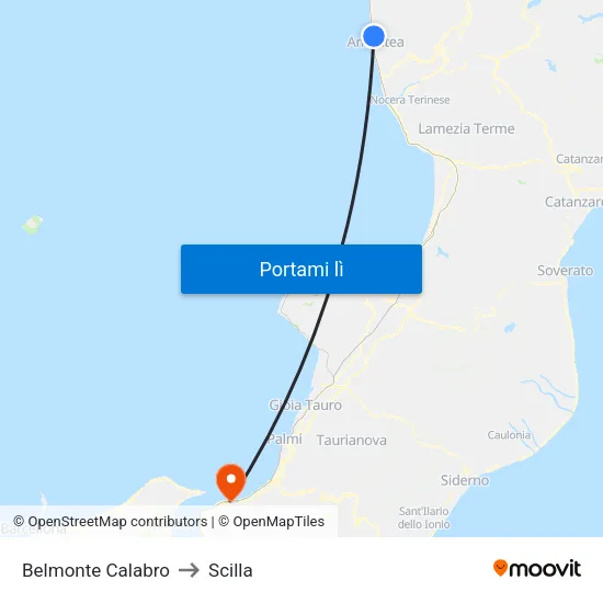 Belmonte Calabro to Scilla map