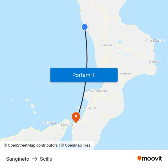 Sangineto to Scilla map