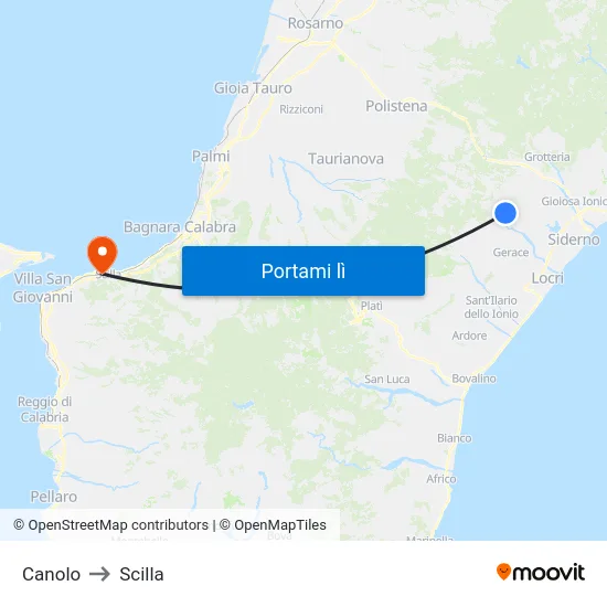 Canolo to Scilla map