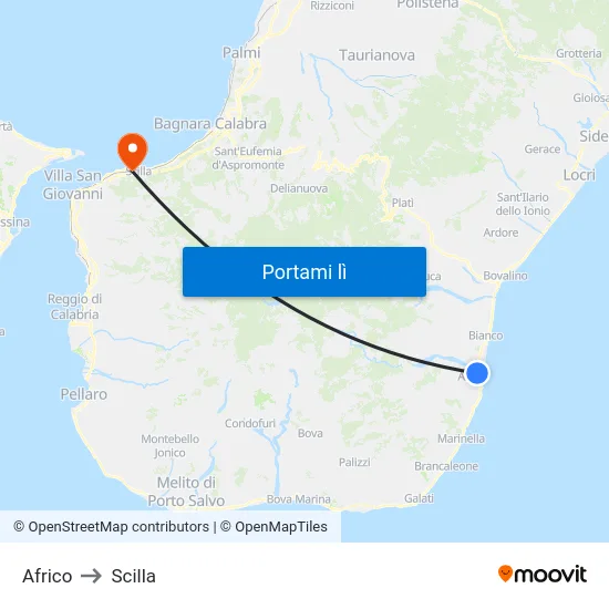 Africo to Scilla map
