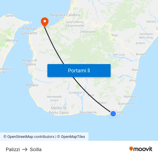 Palizzi to Scilla map