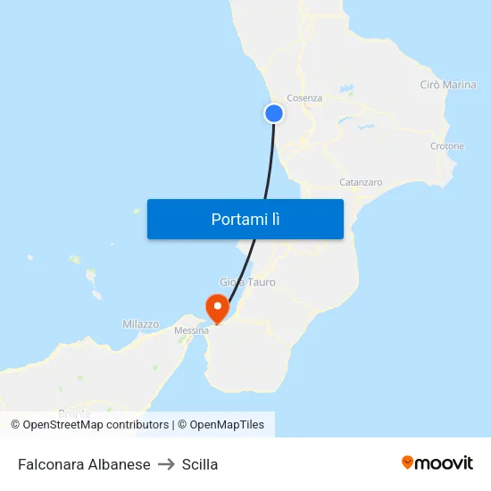 Falconara Albanese to Scilla map