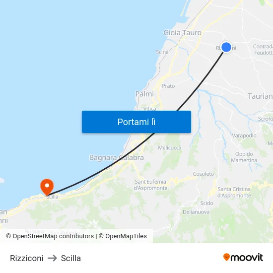 Rizziconi to Scilla map