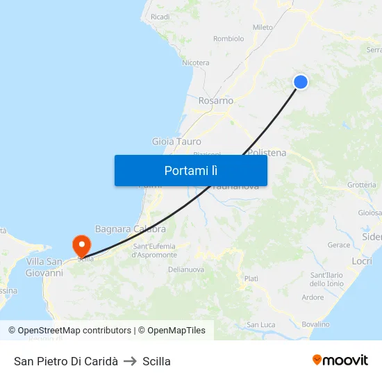 San Pietro Di Caridà to Scilla map