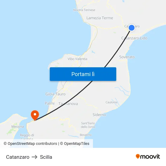 Catanzaro to Scilla map