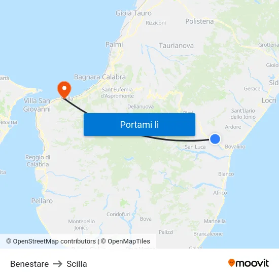 Benestare to Scilla map