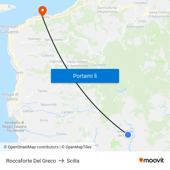 Roccaforte Del Greco to Scilla map