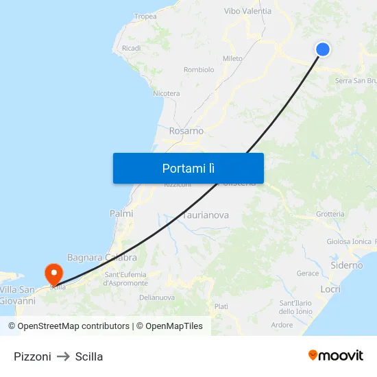 Pizzoni to Scilla map
