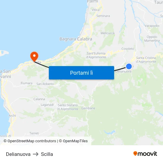 Delianuova to Scilla map