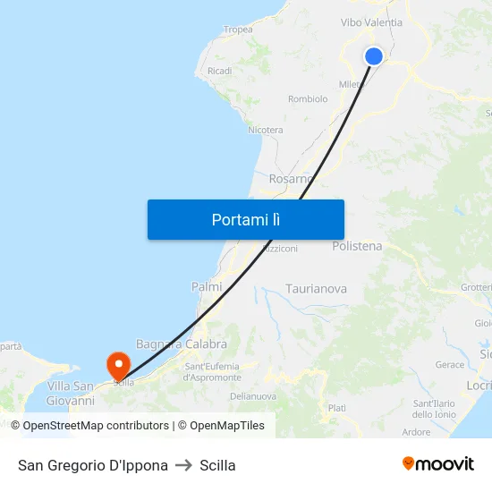 San Gregorio D'Ippona to Scilla map