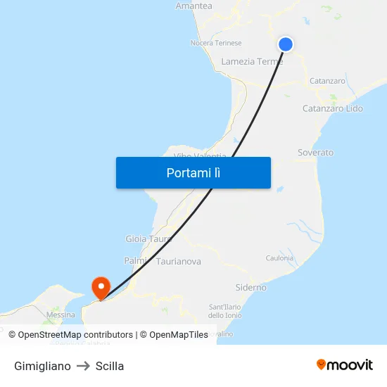 Gimigliano to Scilla map