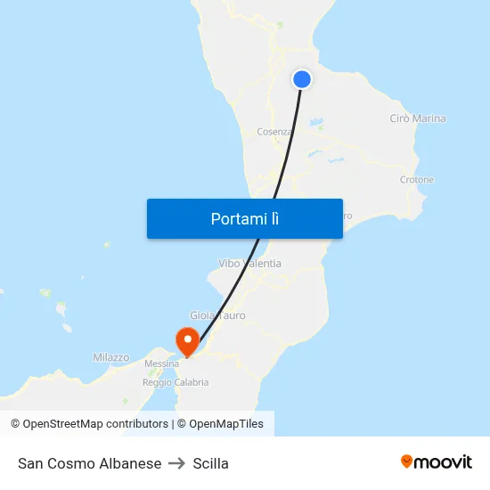 San Cosmo Albanese to Scilla map