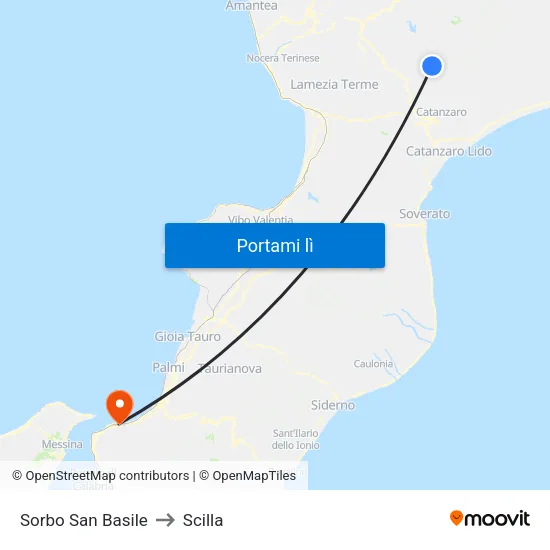 Sorbo San Basile to Scilla map