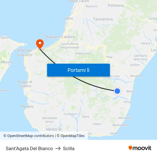 Sant'Agata Del Bianco to Scilla map