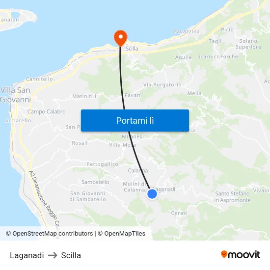 Laganadi to Scilla map