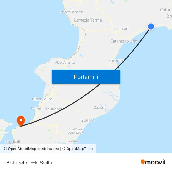 Botricello to Scilla map